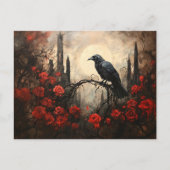 Gotische raaf met donkerrode rozen briefkaart (Voorkant)