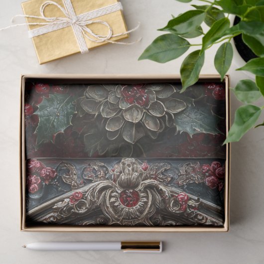 Gotische raaf met hulst en bessen tissuepapier (Geschenk)