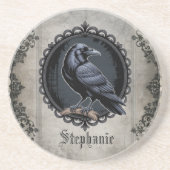 Gotische raaf met naam zandsteen onderzetter (Voorkant)