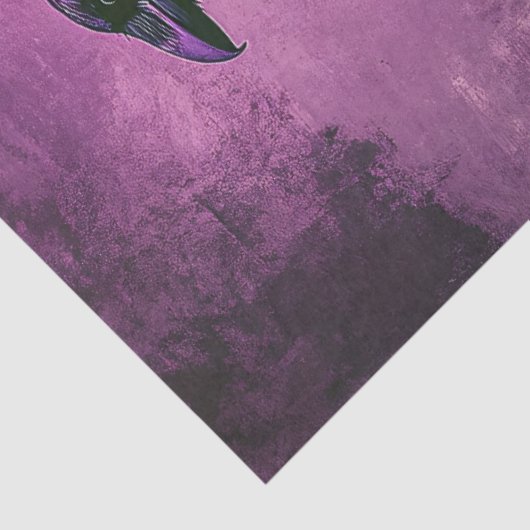 Gotische raaf op grafsteen met Paarse lucht Tissuepapier (Detail)