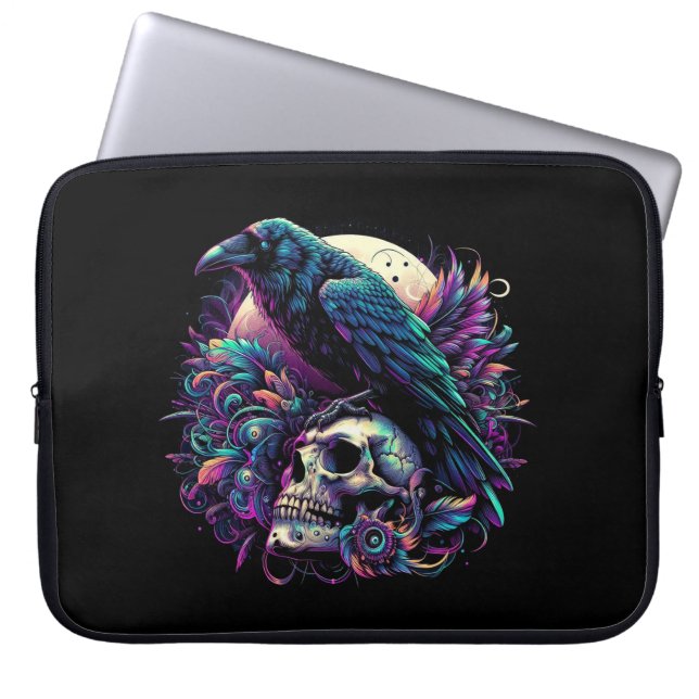 Gotische raaf op schedel laptop sleeve (Voorkant)