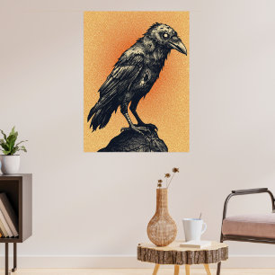 Gotische raaf op zachte perziktinten poster