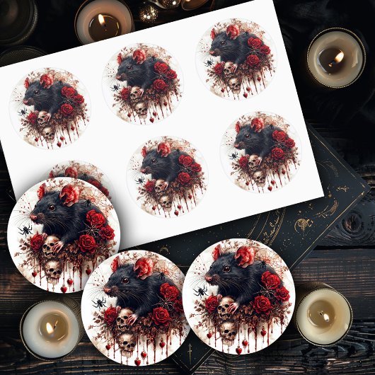 Gotische rat met rozen ronde sticker