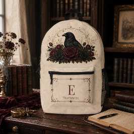 Gotische Raven Bourgondische Rozen Initiaal Donker Bedrukte Rugzak