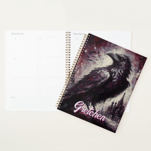 Gotische Raven Crow Bird Painting gepersonaliseerd Planner (Display)