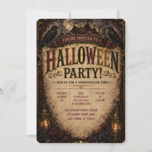 🕯️🦇 Gotische Raven Halloween-feestuitnodiging 🎃 Kaart