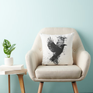 Gotische Raven Illustratie: Rook en Veren Kussen
