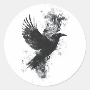 Gotische Raven Illustratie: Rook en Veren Ronde Sticker