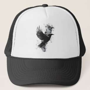 Gotische Raven Illustratie: Rook en Veren Trucker Pet