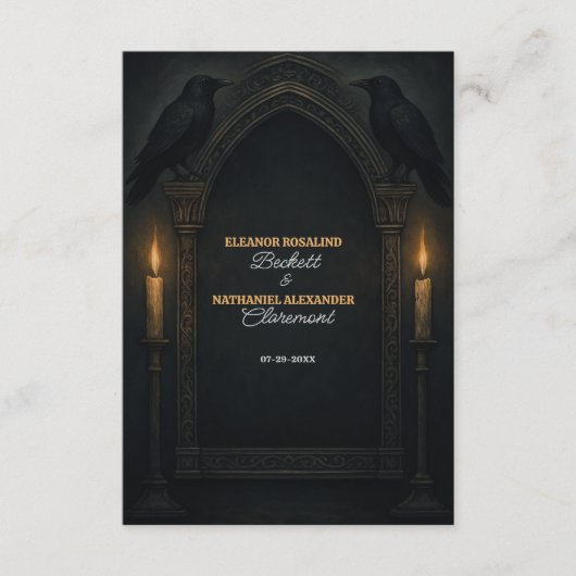 Gotische Raven kaarslicht boog bruiloft Informatiekaartje (Voorkant)