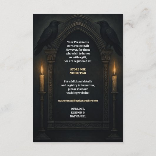 Gotische Raven kaarslicht boog bruiloft Informatiekaartje (Achterkant)