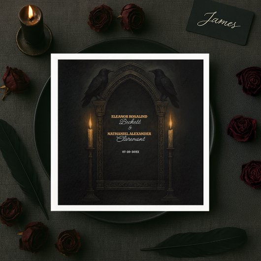 Gotische Raven kaarslicht boog bruiloft Servet