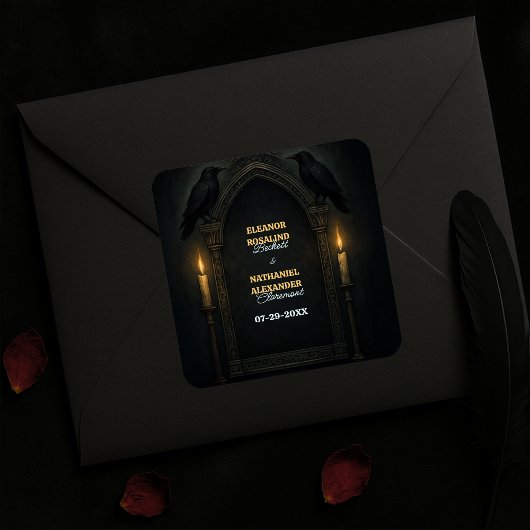 Gotische Raven kaarslicht boog bruiloft Vierkante Sticker