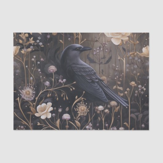 Gotische Raven met Bloemen  Halloween Tissuepapier (Voorkant)