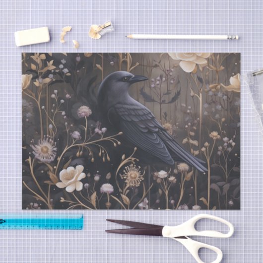 Gotische Raven met Bloemen  Halloween Tissuepapier (Craft)