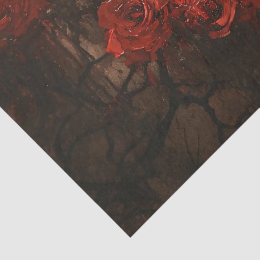 Gotische Raven met Donkerrode Rozen Decoupage Tissuepapier (Detail)