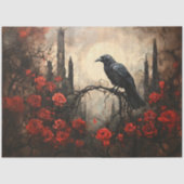 Gotische Raven met Donkerrode Rozen Decoupage Tissuepapier (Voorkant)