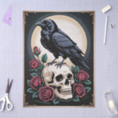 Gotische Raven met Schedel en Rozen Decoupage Tissuepapier (Craft)