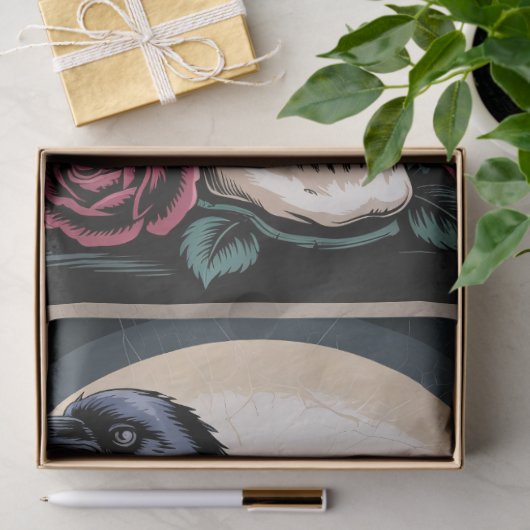 Gotische Raven met Schedel en Rozen Decoupage Tissuepapier (Geschenk)