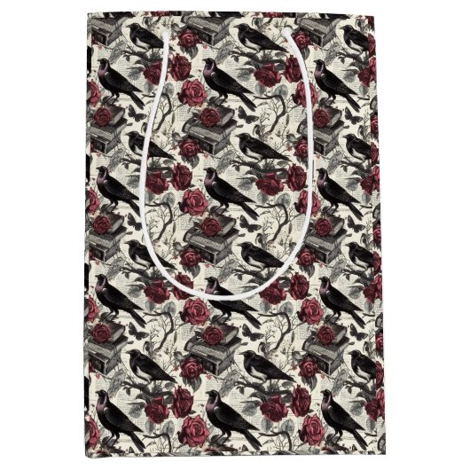 gotische raven, Rozen en boeken Medium Cadeauzakje (Voorkant)