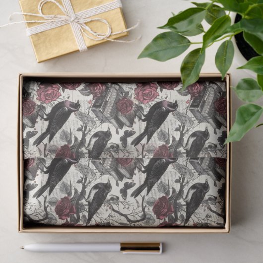 gotische raven, Rozen en boeken Tissuepapier (Geschenk)