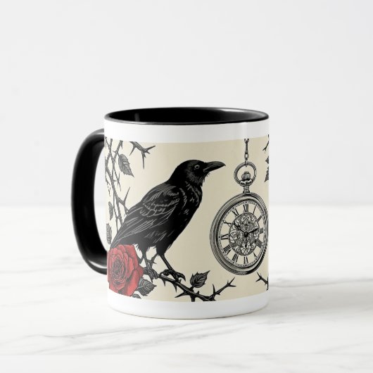 Gotische ravenklok en rozen mok (Voorkant links)