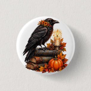 Gotische ravenpompoen Halloween-boeken Ronde Button 3,2 Cm