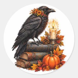 Gotische ravenpompoen Halloween-boeken Ronde Sticker