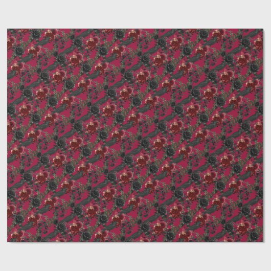  Gotische Ravens en Rozen Donkerrood Cadeaupapier (Vlak)