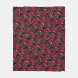  Gotische Ravens en Rozen Donkerrood Fleece Deken