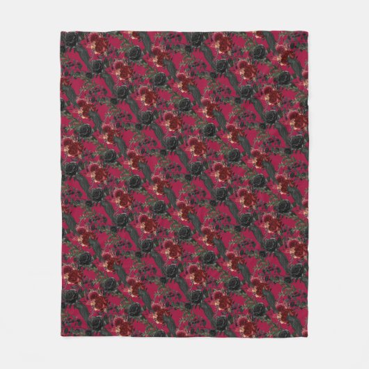  Gotische Ravens en Rozen Donkerrood Fleece Deken (Voorkant)