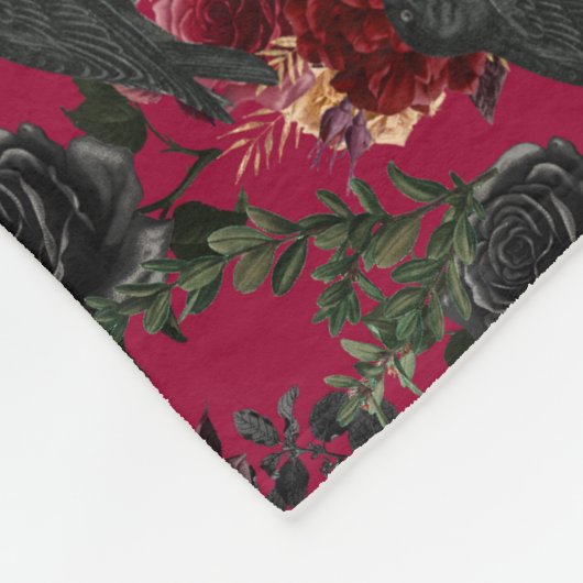  Gotische Ravens en Rozen Donkerrood Fleece Deken (Hoek)