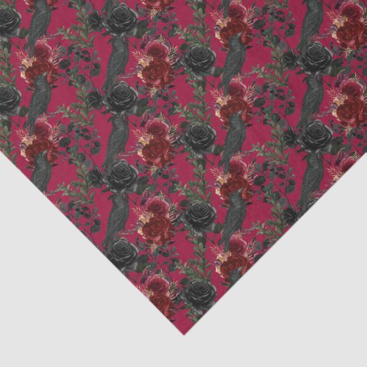  Gotische Ravens en Rozen Donkerrood Tissuepapier (Detail)