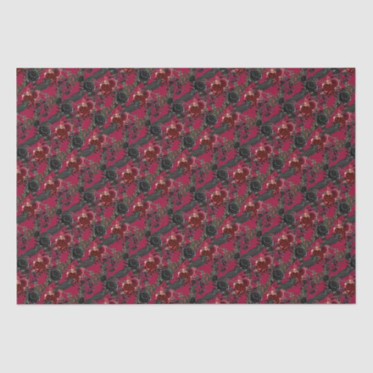  Gotische Ravens en Rozen Donkerrood Tissuepapier (Voorkant)