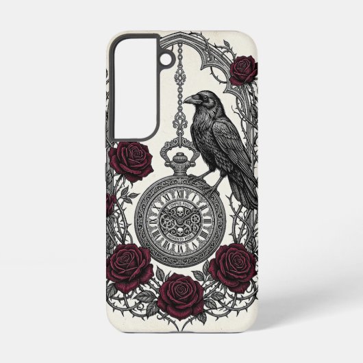 Gotische Raven's Klok en Rozen Samsung Galaxy Hoesje (Achterkant)