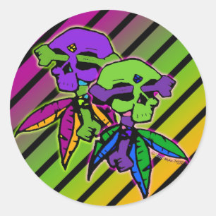 Gotische Regenboog Dead Head Skull & Cross Botten Ronde Sticker