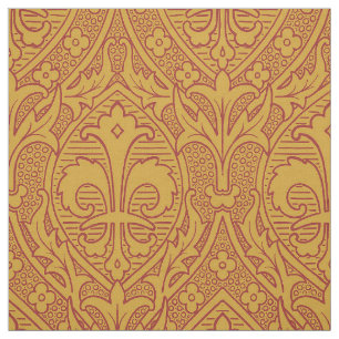 Gotische Revival Fleur de Lys - Rood op Goud Stof