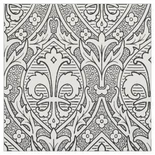 Gotische Revival Fleur de Lys - Zwart-wit Stof