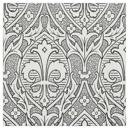 Gotische Revival Fleur de Lys - Zwart-wit Stof (Swatch)