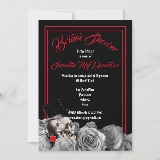 Gotische, rock- of biker-zwart en rode bruiloftsdo kaart (Voorkant)