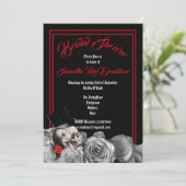 Gotische, rock- of biker-zwart en rode bruiloftsdo kaart (Staand voorkant)