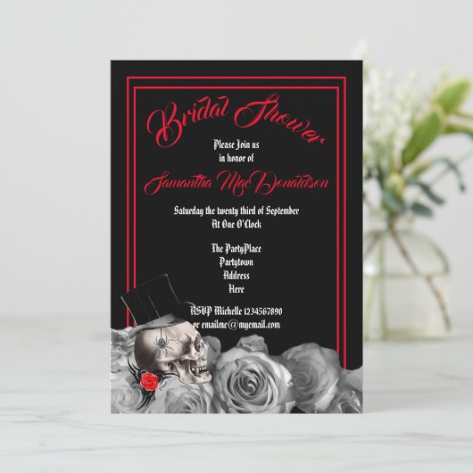 Gotische, rock- of biker-zwart en rode bruiloftsdo kaart (Staand voorkant)