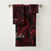 Gotische rode bloemen op zwart bad handdoek (Insitu)