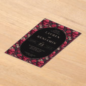 Gotische rode bloemenschedelrand acryl uitnodigingen (Laagn)