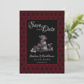 Gotische Rode Damast Foto Save The Date (Staand voorkant)