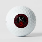 Gotische rode damasten roos monogram golfballen (Voorkant)