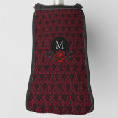 Gotische rode damasten roos monogram golfheadcover (Draai 90)