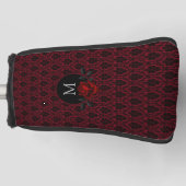 Gotische rode damasten roos monogram golfheadcover (Voorkant)