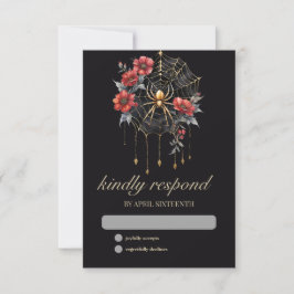 Gotische rode en gouden bloemenspinnenweb Handfast RSVP Kaartje