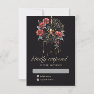 Gotische rode en gouden bloemenspinnenweb Handfast RSVP Kaartje